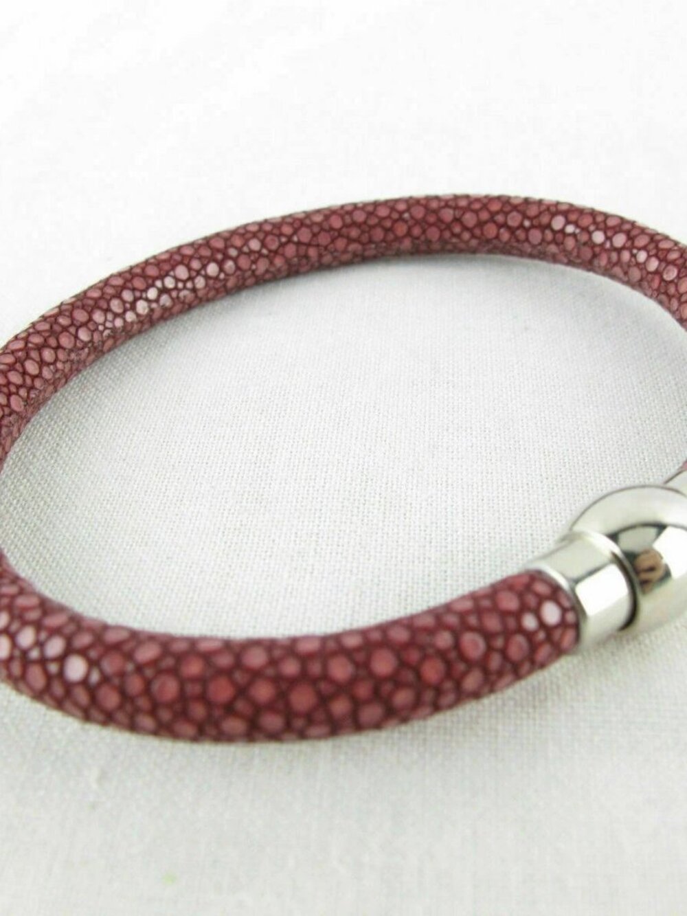 Genuine Polished Stingray Skin Cuff Bracelet Magnetic Lock Red